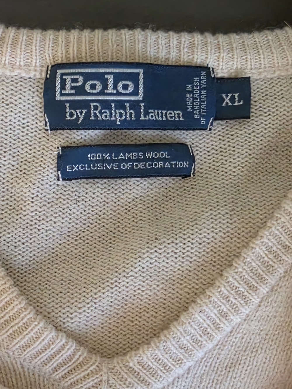 Ralph Lauren Men’s V-Neck Sweater in Tan with Black Logo - Picture 5 of 6